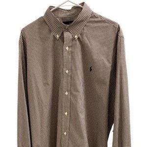 Ralph Lauren Mens Lg Sleeve Shirt Sz XL 100% Cotton Stretch Brown White …